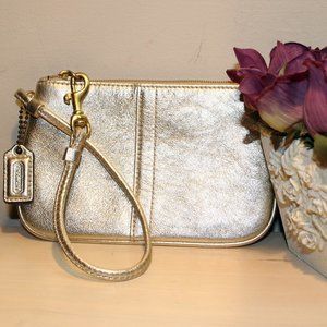 Coach Gold leather zip wristlet wallet hand purse